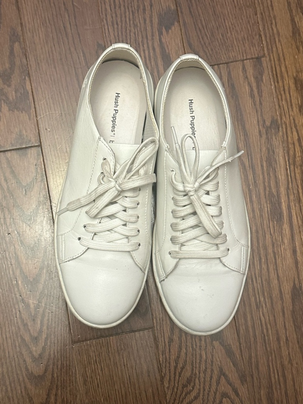 Hush Puppies Off-White Leather Lace-Up Sneakers